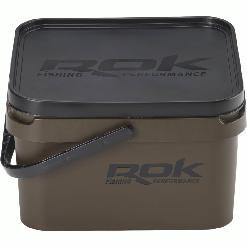 10L GREENISH BROWN SQUARE BUCKET WITH SOFT COVER / SEAU CARRE 10L MARRON ROK FISHING PERFORMANCE
