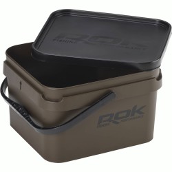 10L GREENISH BROWN SQUARE BUCKET WITH SOFT COVER / SEAU CARRE 10L MARRON ROK FISHING PERFORMANCE