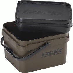 10L GREENISH BROWN SQUARE BUCKET WITH SOFT COVER / SEAU CARRE 10L MARRON ROK FISHING PERFORMANCE