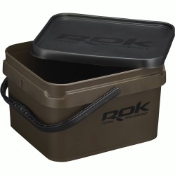 10L GREENISH BROWN SQUARE BUCKET WITH SOFT COVER / SEAU CARRE 10L MARRON ROK FISHING PERFORMANCE