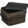 10L GREENISH BROWN SQUARE BUCKET WITH SOFT COVER / SEAU CARRE 10L MARRON ROK FISHING PERFORMANCE