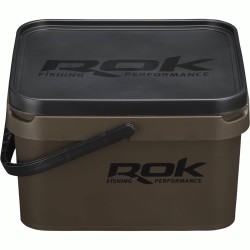 10L GREENISH BROWN SQUARE BUCKET WITH SOFT COVER / SEAU CARRE 10L MARRON ROK FISHING PERFORMANCE