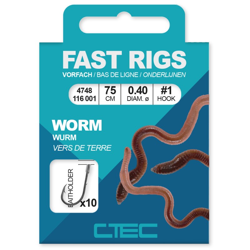 FAST RIGS WORM BAITHOLD. 75CM _8-0.25MM C-TEC COARSE